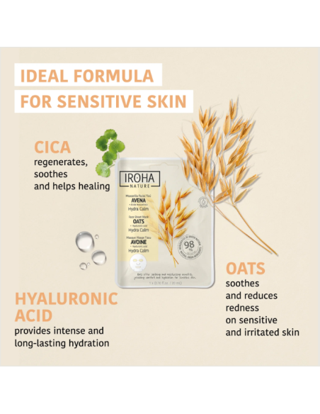 IROHA NATURE Hydra Calm -kasvonaamio kauralla, välittömästi rauhoittava 20ml