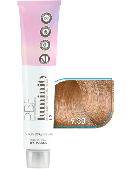 Professional By Fama Luminity 9.30 sävyttävä hiusväri, erittäin vaalea blondi luonnollisella kultavivahteella, 80 ml