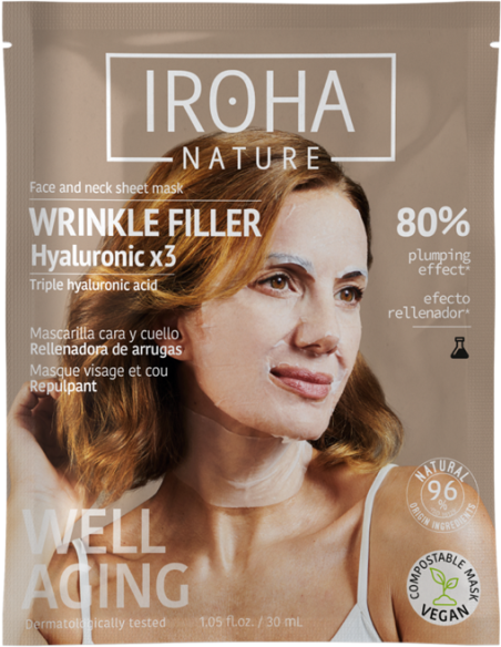 IROHA NATURE täytenaamio kasvoille ja kaulalle - Ikääntymistä ehkäisevä 23ml