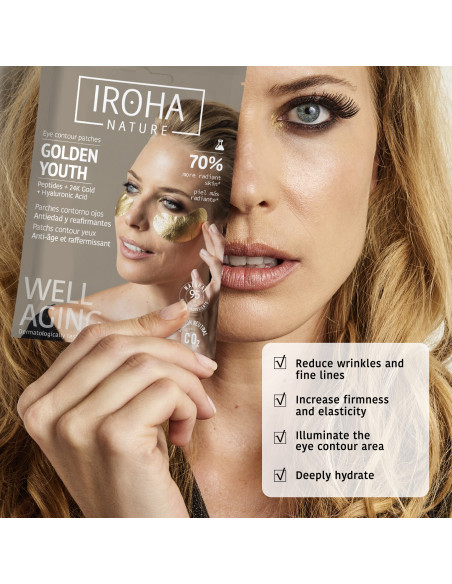 IROHA NATURE Patches - naamio 24 karaatin kullalla silmänympärysihon hoitoon 12ml