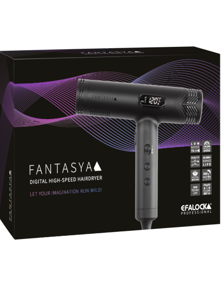 Efalock FANTASYA -nopea hiustenkuivaaja, musta, 1800 W, digitaalinen ohjaus ja diffuusori