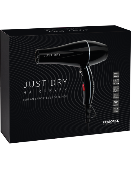 Efalock JUST DRY -hiustenkuivaaja, musta, 1500 W, AC-moottori ja kylmäpuhalluspainike