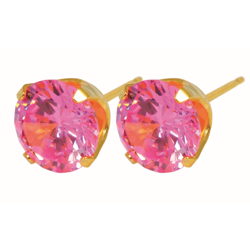 Fashion Sense Earrings G/P 8MM PINK CZ pair