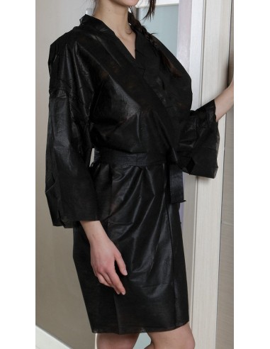 Kimono with pocket, non-woven material, black, disposable, 100 pcs.