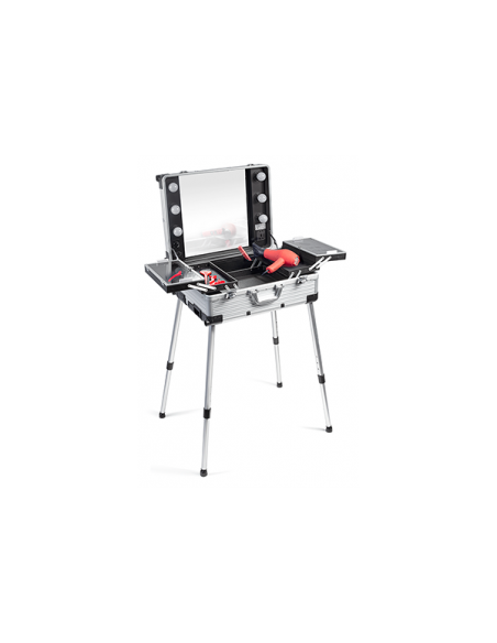 Meikkitaiteilijan matkalaukku valaistuksella ja säädettävillä jaloilla MAKEUP 2 ROLLY