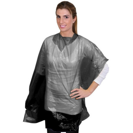 Hiusten värjäys- ja muotoiluviitta, kertakäyttöinen, muovinen, pitkä, musta, 90 cm x 118 cm, 30 kpl/pakkaus.