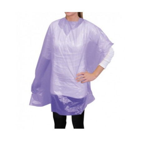 Hiusten värjäys- ja muotoiluviitta, kertakäyttöinen, muovinen, pitkä, violetti, 90 cm x 118 cm, 30 kpl/pakkaus.