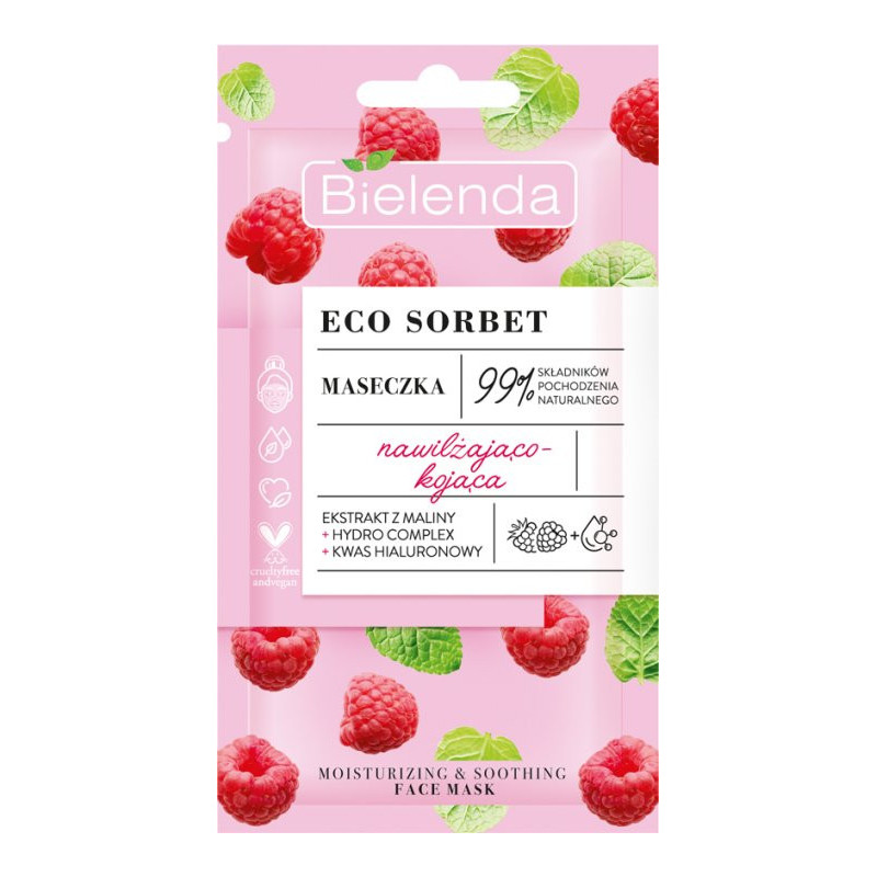 ECO SORBET Maska sejai, mitrinoša/nomierinoša, jūtīgai ādai, aveņu ekstrakts/hialuronskābe 8g