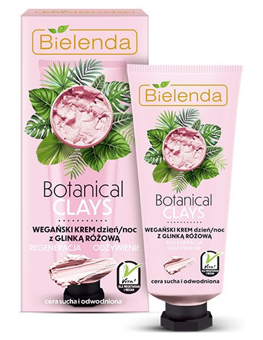 BIELENDA,BOTANICAL CLAYS Vegan Krēms ar rozā malu sejai, dienas/nakts 50ml