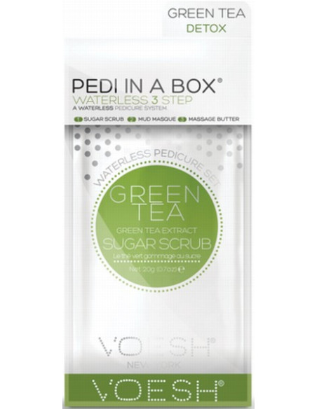 VOESH PEDI IN A BOX Jalkasetti Vihreän teen detox, kosteuttava, väsyneelle iholle, 3 tuotetta