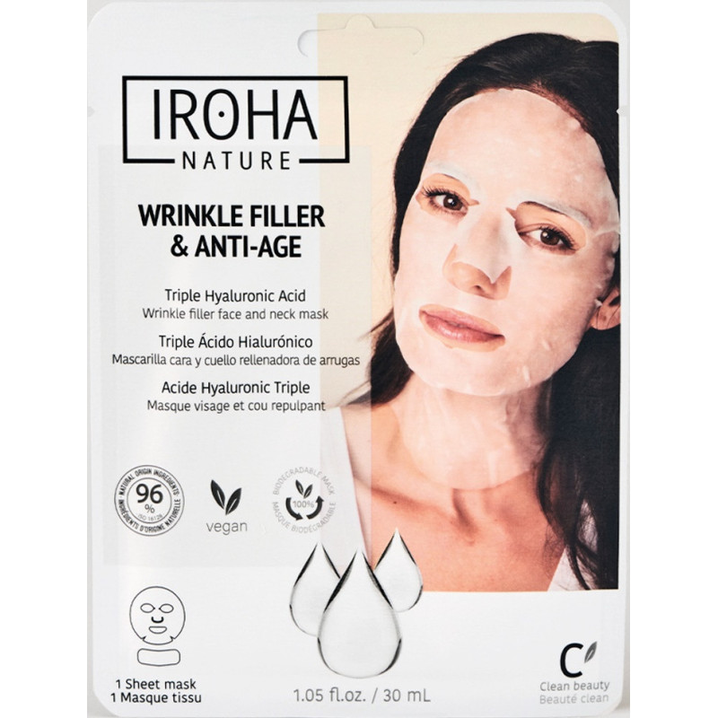 IROHA NATURE Maska sejai un kakla zonai piepildoša-Anti age, trīskārša hialuronskābe 23ml