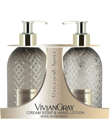 Jalokivikäsisetti, kermainen saippua+voide, vanilja/ylang-eteerinen öljy 2 x 300 ml