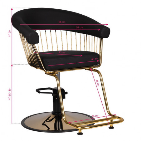 Parturi-kampaajan asiakastuoli Alexandra kultaisilla jalustoilla, musta