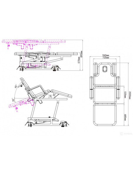 Fysioterapia-, hieronta- ja kosmetologipöytä, 3 moottoria, Acrum, harmaa