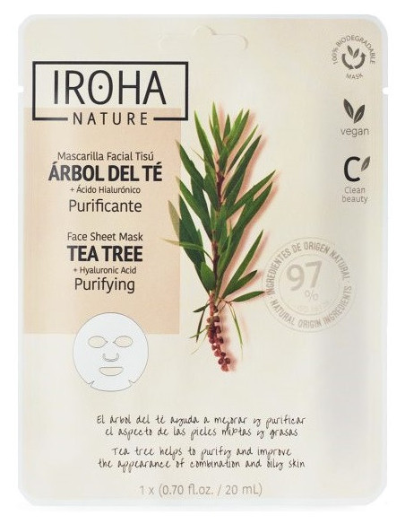 IROHA NATURE Kasvonaamio TEEPUU + HYALURONIHAPPO. Puhdistava 20ml