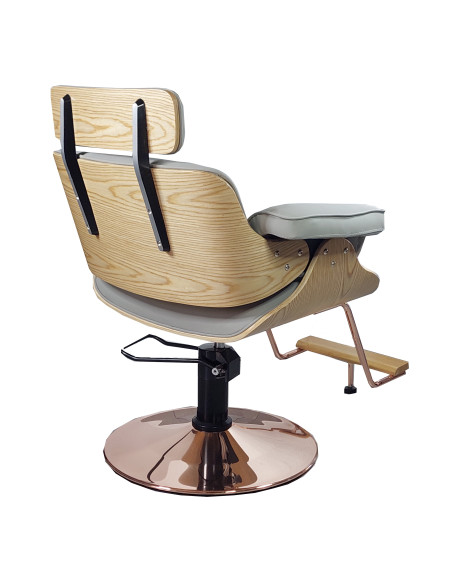 Parturi-kampaajan asiakastuoli Soho kultaisilla jaloilla, harmaa