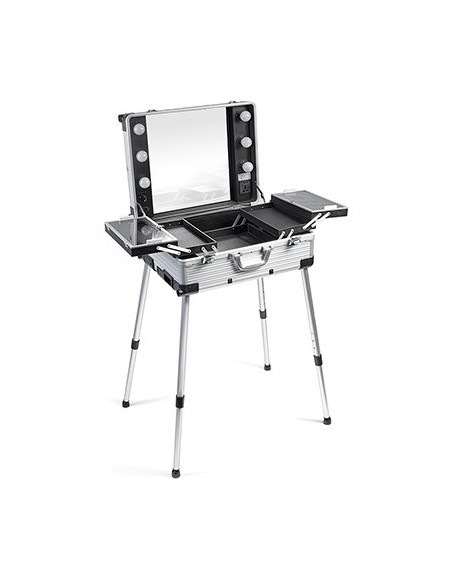 Meikkitaiteilijan matkalaukku valaistuksella ja säädettävillä jaloilla MAKEUP 2 ROLLY