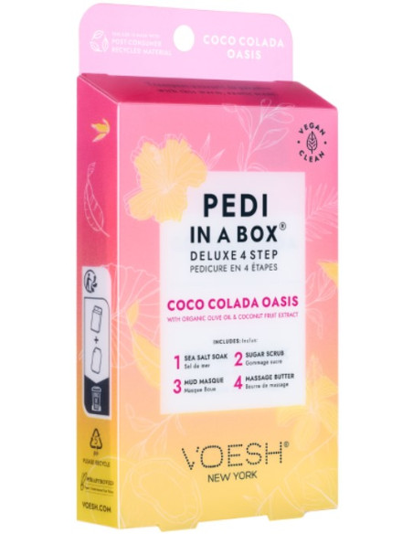 VOESH - PEDI IN A BOX Jalkasetti Coco Colada Oasis kuivalle iholle, virkistävä, 4 tuotetta