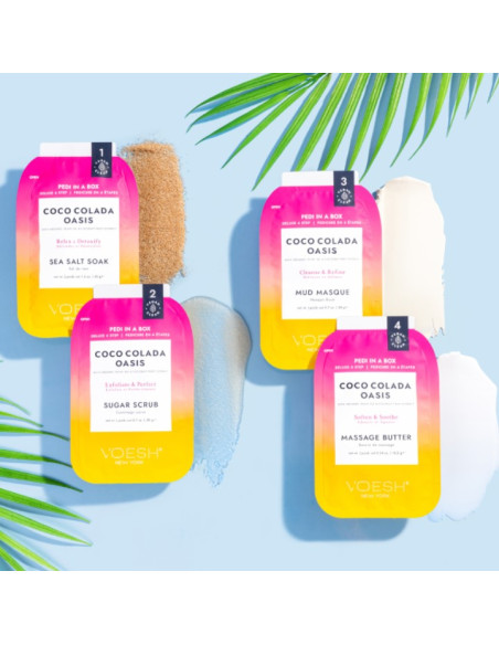 VOESH - PEDI IN A BOX Jalkasetti Coco Colada Oasis kuivalle iholle, virkistävä, 4 tuotetta