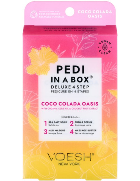 VOESH - PEDI IN A BOX Jalkasetti Coco Colada Oasis kuivalle iholle, virkistävä, 4 tuotetta