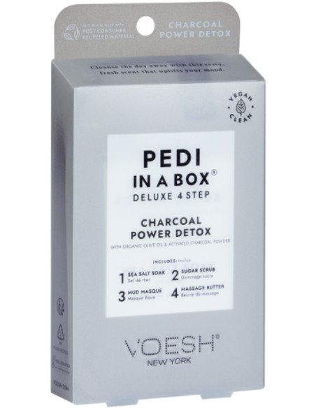 VOESH - PEDI IN A BOX Jalkasetti Hiilijauhe Detox, puhdistava, 4 tuotetta