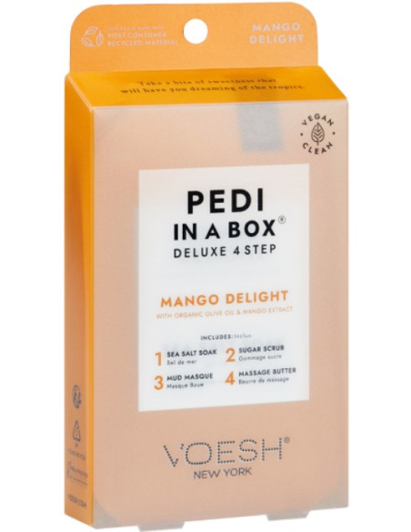 VOESH - PEDI IN A BOX Mango Delight -jalkasetti hyvinvoinnille, 4 tuotetta