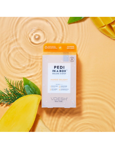 VOESH - PEDI IN A BOX Mango Delight -jalkasetti hyvinvoinnille, 4 tuotetta