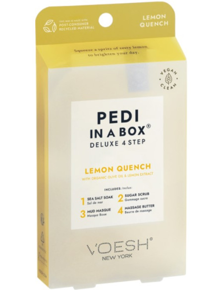 VOESH - PEDI IN A BOX Lemon Quench -jalkasetti, virkistävä-rauhoittava, 4 tuotetta
