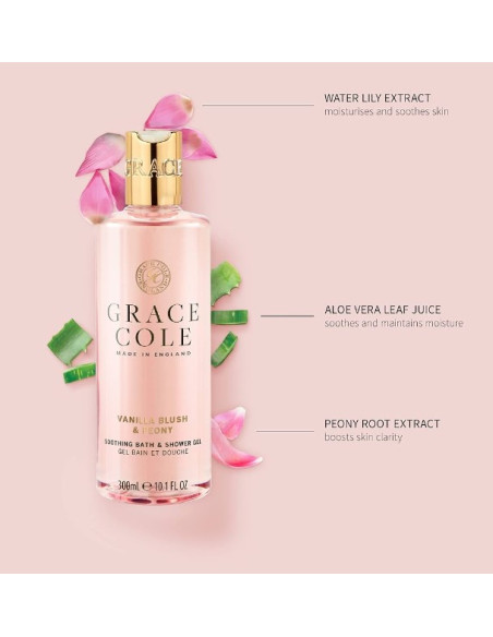 GRACE COLE Suihku-kylpygeeli (Vaaleanpunainen vanilja/pioni) 300ml