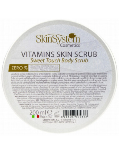 SkinSystem Skrubis ķermenim pirms epilācijas, atdzīvinošs-antioksidējošs, vitamīni/cukurs 200ml