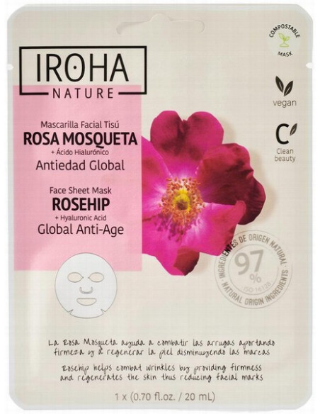 IROHA NATURE Ikääntymistä ehkäisevä kasvonaamio (ruusunmarja/hyaluronihappo) 20ml