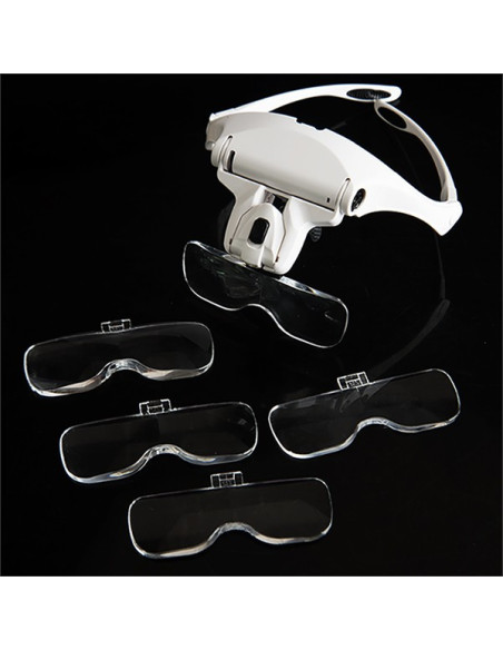 Silmälasit, joissa on 5 diopterin linssit ja LED-valaistus