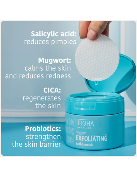 IROHA NATURE ACNE PRONE Kuorintalaput salisyylihapolla aknen vähentämiseen 50 kpl